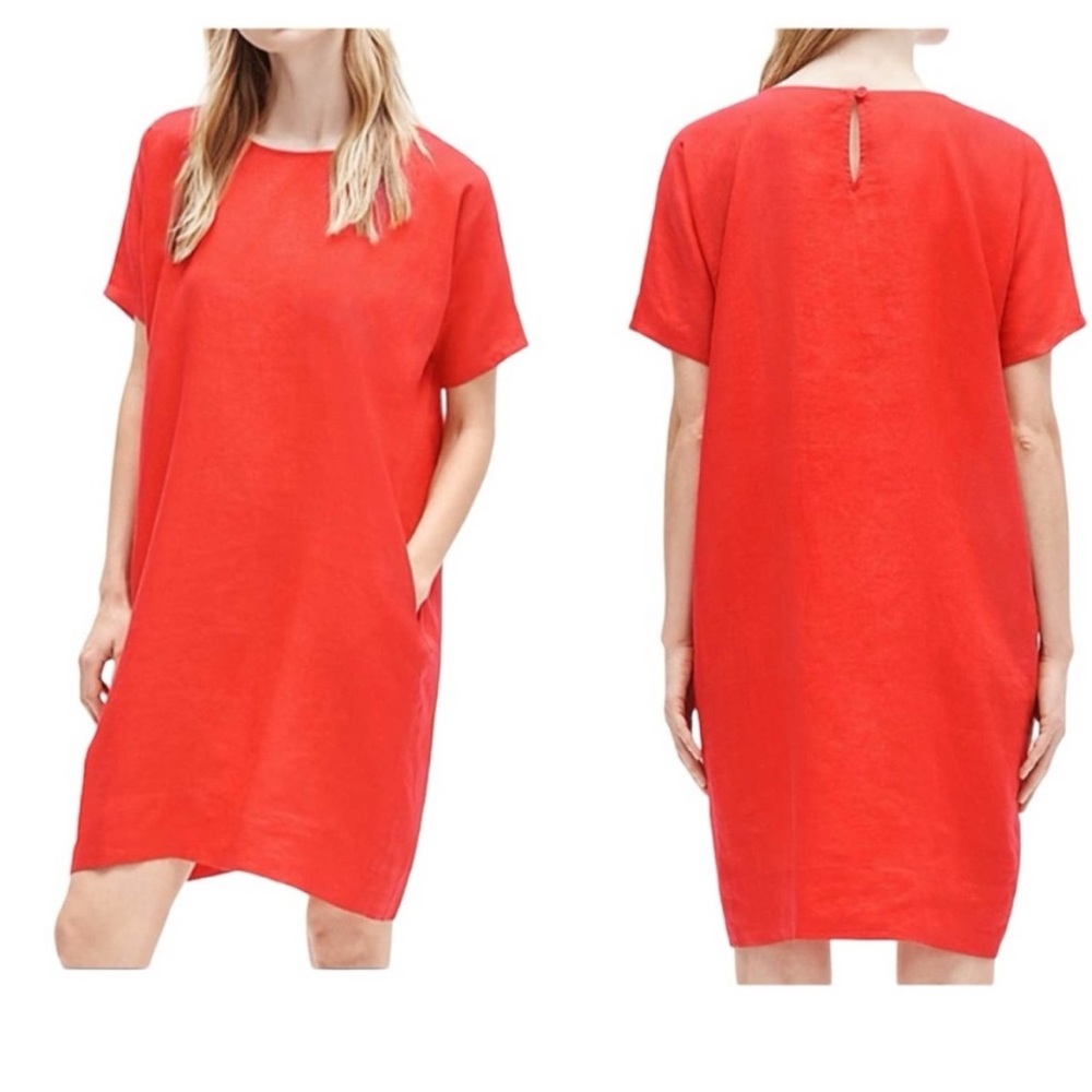 Eileen Fisher Coral Handkerchief Linen Dress Oversized Relaxed